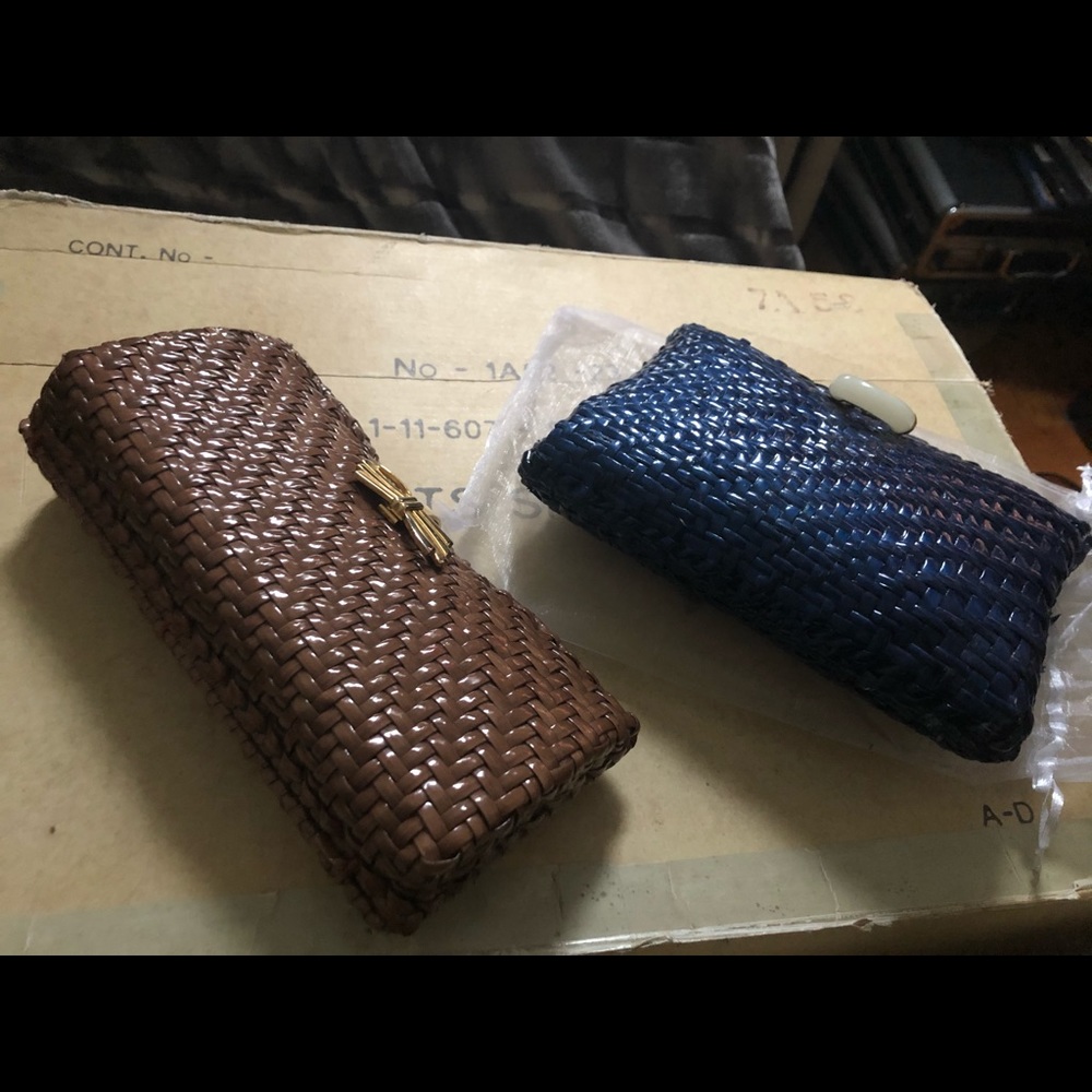 Pair of basket weave clutches metal clasps. MINT!